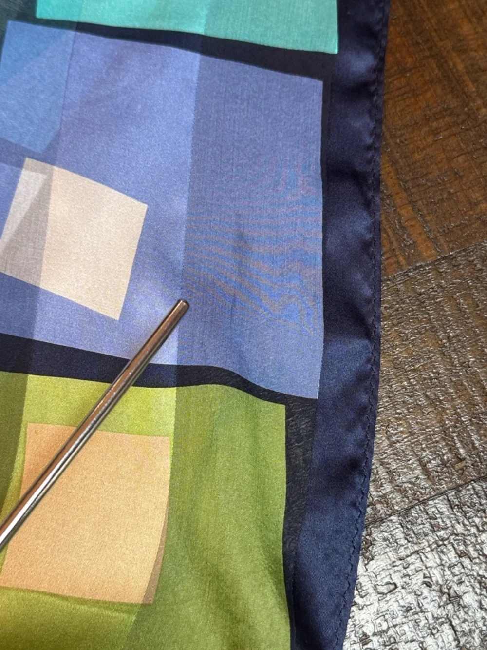 Echo Silk Scarf Y2K Geometric‎ Blue Green Sheer Lightweight